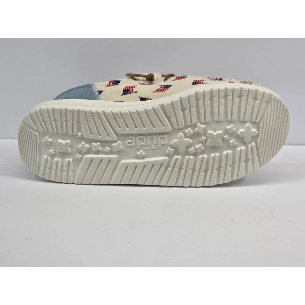Hey Dude Wally Youth Americana Shoes Size 3 NWT‎ 40479‑1 Flag Print Slip On
